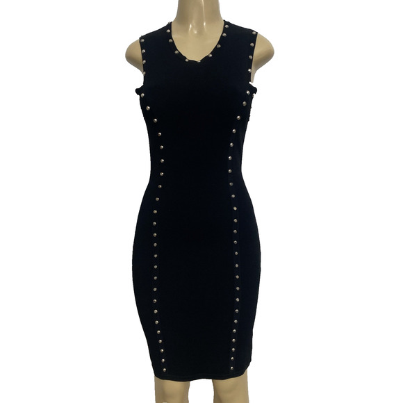 Michael Kors Collection Dress Black Studded Sheath Mini Sleeveless Stretch S - Picture 1 of 8
